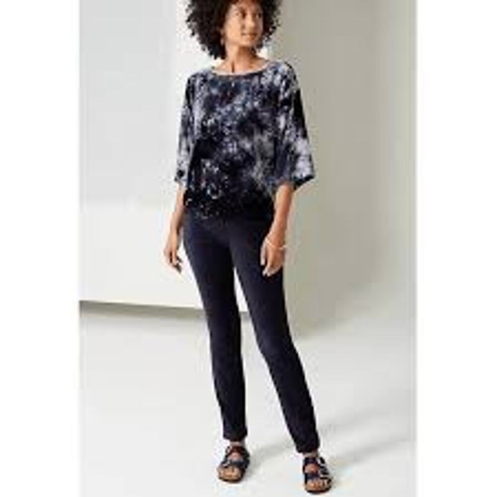 Pure Jill Oversized Velvet Relaxed Blue Tie Dye Effect 3/4 Sleeve Top Sz. Small